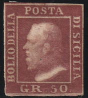 50 Gr. Lacca Bruno Doppia Incisione Della Pos.43 Raro Periziato - Sassone N.14d - Sicily