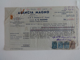 1946 Portugal  "Agencia Magno " Amador E Agencia De Funeraes"  Recibo Receipt With Tax Stamps - Portugal