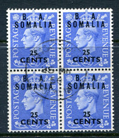 British Occ. Italian Colonies - Somalia - 1950 B.A. - 25c On 2½d Light Ultramarine Block Of 4 Used (SG S24) - Somalia