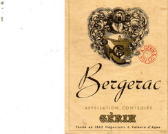 Etiquette Vin Bergerac Gérin Et Fils, Valence D'Agen. (Années 50) - Bergerac