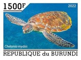 Burundi 2022, Animals, Turtle III, 1val IMPERFORATED - Ungebraucht