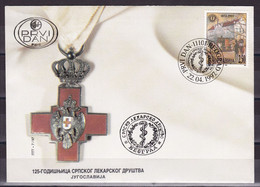 Yugoslavia 1997 125th Anniversary Of The Serbian Medical Association Medicine Red Cross Horses FDC - Covers & Documents