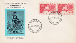 Enveloppe FDC Paire 952 Foire De Printemps Charleroi Section Philatélique Facteur - 1951-1960