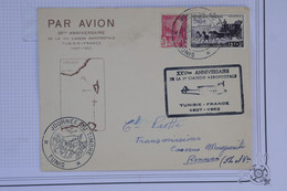 AV4  TUNISIE  BELLE CARTE RARE AFFR. MIXTE  1927 1ER VOL  POSTAL AIR FRANCE TUNIS  POUR PARIS   +AFFRANCH.  PLAISANT - Luftpost