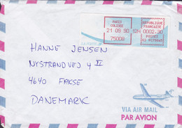 France Air Mail Par Avion (Aeroplane Cachet) PARIS COLISEE 1990 Cover Lettre FAKSE Denmark ATM Frama Label - 1988 Type « Comète »