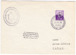 Liechtenstein 1938: DIENSTSACHE No. 12 (y Oder Z?) Mit Sonder-Stempel VADUZ 3.VIII.38 DRITTE BRIEFMARKENAUSSTELLUNG - Service