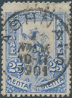 Greek-Greece-Grèce, 1901-02 Flying Mercury & AM /- 25L,Obliterated - Oblitérés