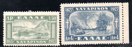 831.GREECE,1927-1928 NAVARINO,NAVAL BATTLE.HELLAS 485,486 SC.338,339 MNH - Unused Stamps