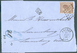 N°19 - 30 Centimes Brun Obl. LP. 12 Sur Lettre (partielle) D'ANVERS Le 10 Novembre 1866 Vers Luxembourg (GD De Luxembour - 1865-1866 Perfil Izquierdo