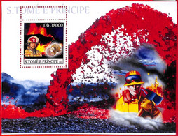 A3373- SAO TOME & PRINCIPE, ERROR MISPERF Souvenir S: 2003 Volcanos, Firefighter - Inquinamento