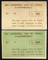 Pro Costruenda Casa Del Popolo 500+1000 Lire Montebonello Sottoscrizioni 1958 E 1959 Lotto.3837 - Otros & Sin Clasificación