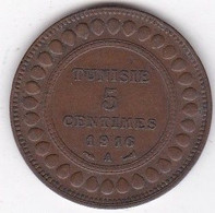 Protectorat Français . 5 Centimes 1916 A , En Bronze, Lec# 80 - Túnez