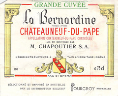 Etiquette Chateauneuf Du Pape La Bernardine  - M Chapoutier - Fourcroy Bruxelles - Red Wines