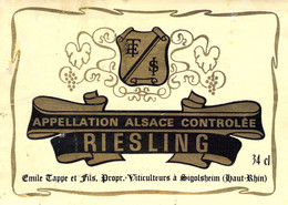 Etiquette Appelation Alsace Controlée - Riesling - Emile Tappe Et Fils - Sigolsheim - Riesling