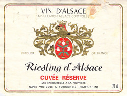 Etiquette Appelation Alsace Controlée - Riesling D' Alsace - Turckeim - Riesling