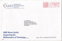 AMOUNT 1.30, BARCODE, EAGLE, RED MACHINE STAMPS ON AMERICAN MATHEMATICAL SOCIETY HEADER COVER, 2021, USA - Briefe U. Dokumente