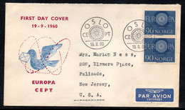 CA103- COVERAUCTION!!! - NORWAY 1960 - OSLO -19-9-60, TO NEW JERSEY- EUROPA CEPT - Brieven En Documenten