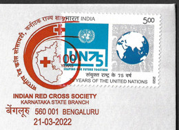 India 2022 Indian Red Cross Society , Special Cover , " Through Humanity To Peace " RED CANCELLATION (**) Inde Indien - Covers & Documents