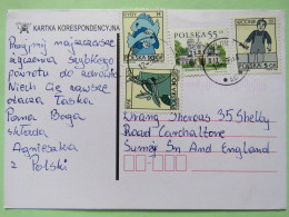 Poland 1999 Postcard Wielun To England - Country Estates Oblegorku - Zodiac Pisces Aquarius - Brieven En Documenten