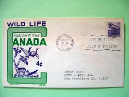 Canada 1956 FDC Cover To USA - Caribou - Ducks Fox Peacock Deer In Illustration - Storia Postale