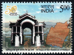 INDIA 2022 STAMP 50 YEARS OF STATEHOOD OF MANIPUR, MAPS, MONUMENTS, ARCHITECTURE .MNH - Nuevos