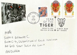 YEAR OF THE TIGER (USA)  FDC NEW-YORK,  Addressed To Andorre (Principality)  2022 - 2011-...