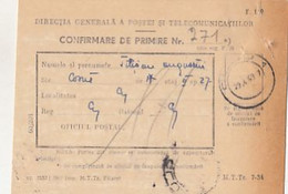 PARCEL RECEIPT CONFIRMATION, 1963, ROMANIA - Colis Postaux