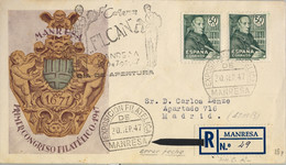 1947 BARCELONA , SOBRE CON MAT. ESPECIAL , EXPOSICIÓN FILATÉLICA DE MANRESA , ERROR DE FECHA , LLEGADA - Covers & Documents