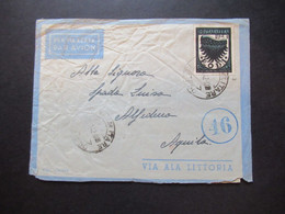 Rodi 1942 Rodos Marke 1 Lire Posta Aerea Via ALA Littoria Zensurstreifen / Zensurstempel ABS Posta Militare 550 / E - Egée (Rodi)