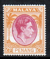 Malaya Penang 1949 George VI Single 25c Definitive Stamp In Mounted Mint - Penang