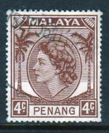 Malaya Penang 1954 Queen Elizabeth II Single 4c Stamp In Fine Used - Penang