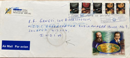 CANADA 2002, PACIFIC CABLE,MARCONI, FLEMING,SCIENTIST ,WIRELESS TELEGRAPHY,WEAVER ,BIRD ,7 STAMPS AIRMAIL COVER TO INDIA - Brieven En Documenten