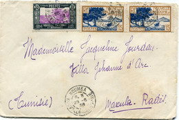 NOUVELLE-CALEDONIE LETTRE AVEC VIGNETTE ANTITUBERCULOSE AU DOS DEPART NOUMEA 25-6-38 NOUVELLE-CALEDONIE POUR LA TUNISIE - Storia Postale