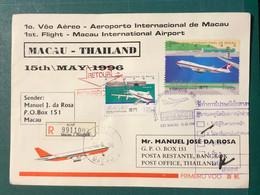 1996 MACAU INTERNATIONAL AIRPORT FIRST FLIGHT COVER TO BANGKOK, THAILAND - REGISTERED COVER - Covers & Documents