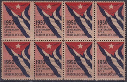 VI-542 CUBA REPUBLICA CINDERELLA 1950 CENTENARIO DE LA BANDERA FLAG BLOCK 8. - Franking Labels