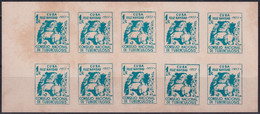 VI-522 CUBA REPUBLICA CINDERELLA MEDICINE 1952 1c BLUE TUBERCULOSIS IMPERFORATED SHEET. - Viñetas De Franqueo (Frama)