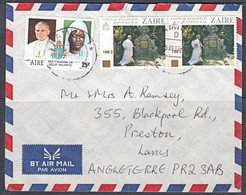 Ca0502 ZAIRE 1990, Anuarite & Surcharged Pope Stamps On Kamina Cover To England - Gebruikt