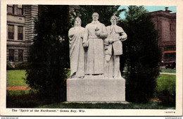 Wisconsin Green Bay Spirit Of The Northwest Statue 1945 Curteich - Green Bay