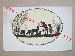 POSTCARD Illustrators / Children And Sheep - Signed Silhouette F.KASKELINE ( 1924 ) - Kaskeline