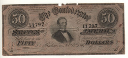 USA  Confederates  $ 50  L P70 Dated 1864   " President Jefferson Davies  " - Devise De La Confédération (1861-1864)