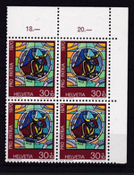 1970 Pro Patria 4er Block ** Mi: 927 / Zum: 148. Zeitgenössische Glasgemälde,  Stier - Glasses & Stained-Glasses