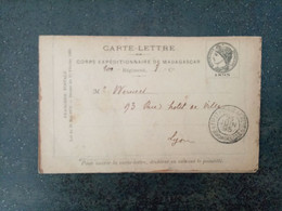 MADAGASCAR . 1895. CARTE LETTRE  Corps Expéditionnaire. Oblitération FM 20/06/95 Et Rhône 07/95. - Briefe U. Dokumente