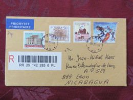 Poland 2010 Registered Cover To Nicaragua - Ski (broken) - Zodiac - Houses - Briefe U. Dokumente