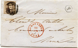 BELGIQUE - N°6 OBLITERATION A BARRES 68 + TAD LA LOUVIERE + BOITE RURALE T SUR LETTRE AVEC CORRESPONDANCE D'HOUDENG,1854 - Postmarks - Lines: Ambulant & Rural