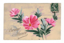 Fantaisie Cpa En Celluloïd Carte Peinte à La Main Bonne Année Fleur Flower Fiore Cpa Voyagée En 1908 TB.Etat - Otros & Sin Clasificación