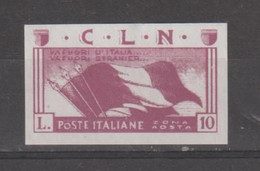 R.S.I.- C.L.N.: 1944  BANDIERE  AL  VENTO  -  £. 10  LILLA  CHIARO  NON  GOMMATO  -  NON  DENTELLATO  -  C.E.I. 6 - Comité De Libération Nationale (CLN)