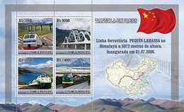 Sao Tome And Principe 2007 The Highest Mountain Railway In The World In Tibet (China) Block - Gebruikt