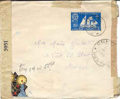1943- Enveloppe  Affr. 2,50 F    Pour Les U S A   Censure Américaine  D B / 106 + Censure De St Pierre Et Miquelon - Covers & Documents