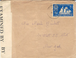 1942- Enveloppe  Affr. 2,50  Pour Les U S A   Censure Américaine  D B Bleu  /   C.128 - Covers & Documents