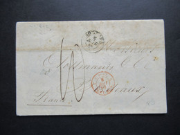 Italien 1860 Faltbrief Mit Inhalt Von Bologna - Bordeaux Roter Stempel E. Pont. 2 Pont Rückseitig 3 Stempel - Romagna